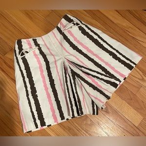 Vintage 60s / 70s Brown White & Pink Striped Pleated Shorts / Sportswear Skort